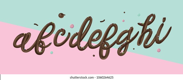 Chocolate cream letters. Sweet dessert typography. Vector illustration. 