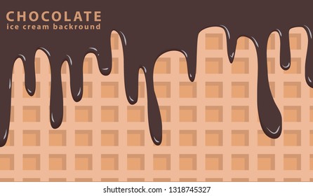 Chocolate Cream Melted on Wafer Background for summer website banner concept. Cartoon style of sweet food.