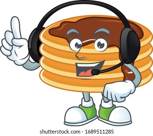 Chocolate cream pancake cartoon character style speaking on headphone