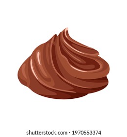 Chocolate cream swirl isolated on white background. Vector illustration of sweet spread in cartoon flat style.