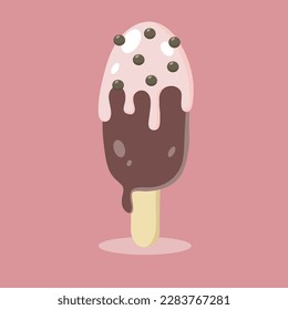 chocolate cream.cream with a smile ice-cream.Ice creams isolated on colorful background. Chocolate, Vanilla, Ice cream cone. Ice cream on stick. 
