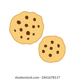 Chocolate crisps cookies in carton style. Doodle dessert isolated element on white background. Vector illustration