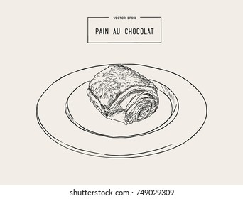 Chocolate croissants (pain au chocolat) , traditional french pastry. hand draw sketch vector.