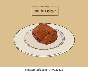 Chocolate croissants (pain au chocolat) , traditional french pastry. hand draw sketch vector.