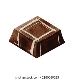 El vector acuarela de cubo de chocolate sobre fondo blanco es genial para tarjetas, carteles, cabeceras, carteles de fiesta o decorar tu obra de arte.