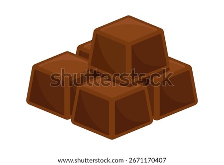 Chocolate cubes made with cacao, Chocolate bar Illustration. Ideal for food, dessert, bakery, or natural chocolate product design content, chocolate with ingredient of cacao beans for icon