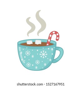 chocolate cup with candy cane marshmallow decoration merry christmas vector illustration