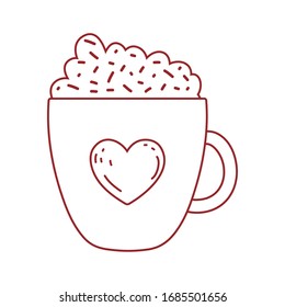 chocolate cup heart foam and sprinkles isolated icon design vector illustration line style