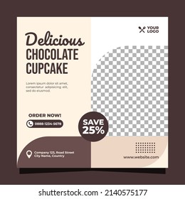 Chocolate cupcake  banner square social media post template design