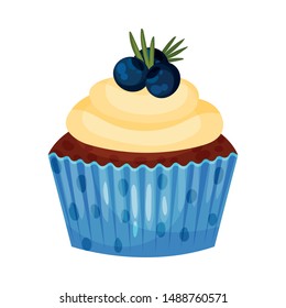 Chocolate cupcake with beige cream. Vector illustration on a white background.