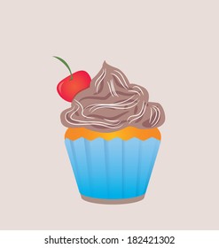 Chocolate cupcake in blue cup scrapbook design element