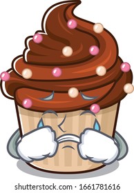 Chocolate cupcake cartoon character concept with a sad face