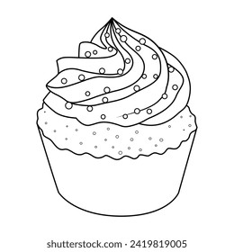Chocolate Cupcake Cartoon Vector Illustration BW