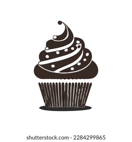 Chocolate cupcake with cherries isolated on white background. Vector illustration.