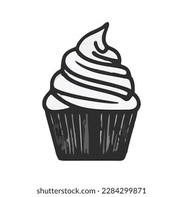 Chocolate cupcake with cherries isolated on white background. Vector illustration.