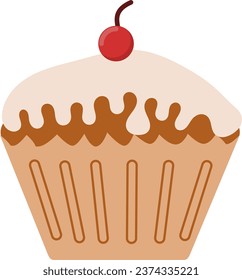 chocolate cupcake with cherry illustration