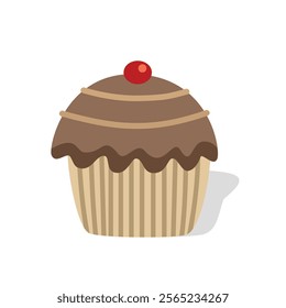 Chocolate cupcake with cherry on top. Chocolate muffin. Bakery. Soft cake. Dessert food. 