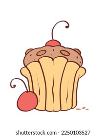 Chocolate Cupcake with Cherry and White Background