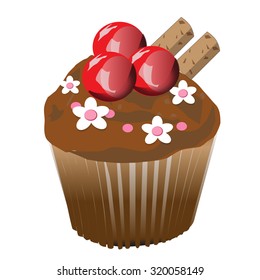chocolate cupcake with cherry.Vector Illustration