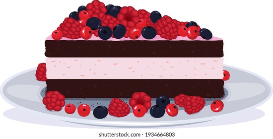 Chocolate cupcake with chocolate cream and berries on a white background