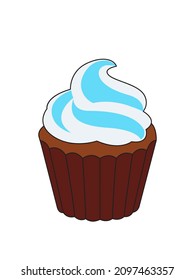 Pastel de chocolate con crema y cerezas. Muffin vectorial de chocolate para ilustración	
