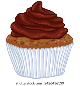 Chocolate Cupcake Creamy Brown Dark Choco Vector Illustration