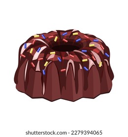Chocolate cupcake decorated with multicolored, sugar sprinkles, isolated on a white background.Vector illustration of dessert.