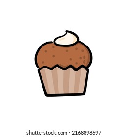 Chocolate cupcake. Doodle drawing vector