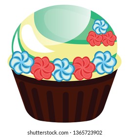 Chocolate cupcake with flower decoration illustration vector on white background