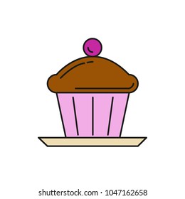 Chocolate Cupcake Food Thin Line Icon Illustration