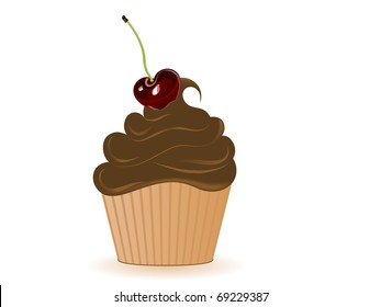 Chocolate cupcake with fresh cherry