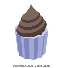 Chocolate cupcake with frosting in a blue wrapper, perfect for projects related to baking, desserts, and sweet treats