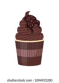 Chocolate cupcake with frosting. Isolated on white background. Vector illustration.