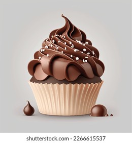 Chocolate Cupcake with chocolate frosting. Cupcake vector isolated on white background.