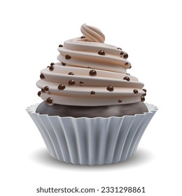 Chocolate Cupcake with chocolate frosting. Cupcake vector isolated on white background.