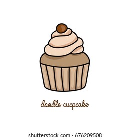 Chocolate cupcake hand drawn doodle vintage style icon. Muffin illustration.