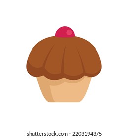 Chocolate cupcake icon. Flat illustration of chocolate cupcake vector icon isolated on white background