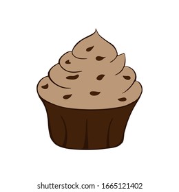 Chocolate cupcake isolated on white background. Vector illustration.