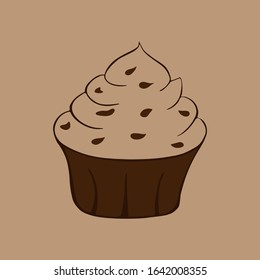Chocolate cupcake isolated. Vector illustration.