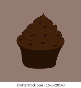 Chocolate cupcake isolated. Vector illustration.