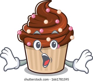 Chocolate cupcake mascot design concept with a surprised gesture