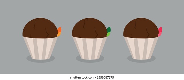 Chocolate cupcake or muffin set. Vector illustration.