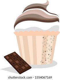 Chocolate cupcake or muffin. Vector illustration.