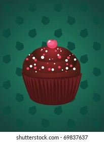 chocolate cupcake on dark green background