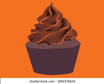Pastel de chocolate con fondo naranja.