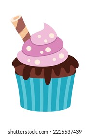 Chocolate cupcake sweet flat illustration