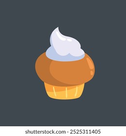 chocolate cupcake with vanilla cream in flat vector design.