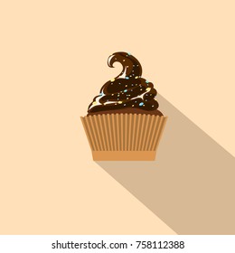 Chocolate cupcake vector flat icon. 