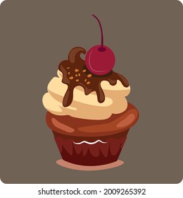 chocolate cupcake vector flat illustration, cupcake illustration 