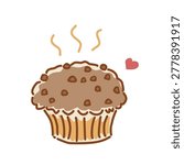 chocolate cupcake vector illustration, choco muffin doodle vector